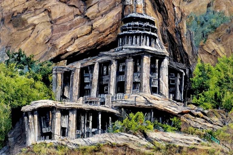 A scenic view of building in national park by Marc Silvestri