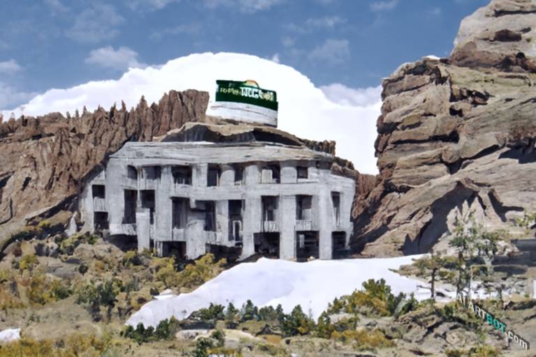 A scenic view of building in national park, American propaganda