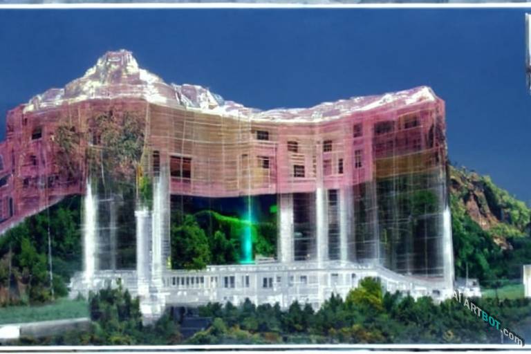 A scenic view of building in national park, Holographic