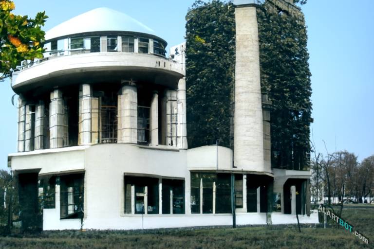 A scenic view of building in national park, Berlin Secession