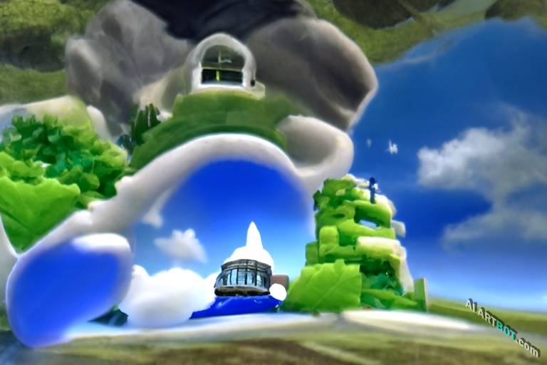 A scenic view of building in national park, Super Mario Galaxy gameplay