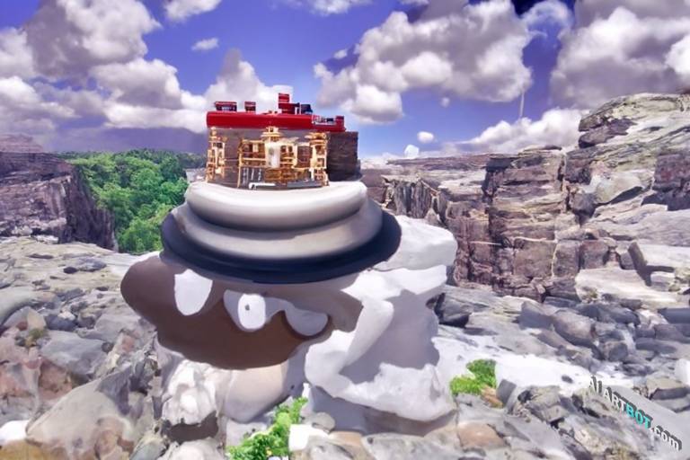 A scenic view of building in national park, super mario odyssey gameplay